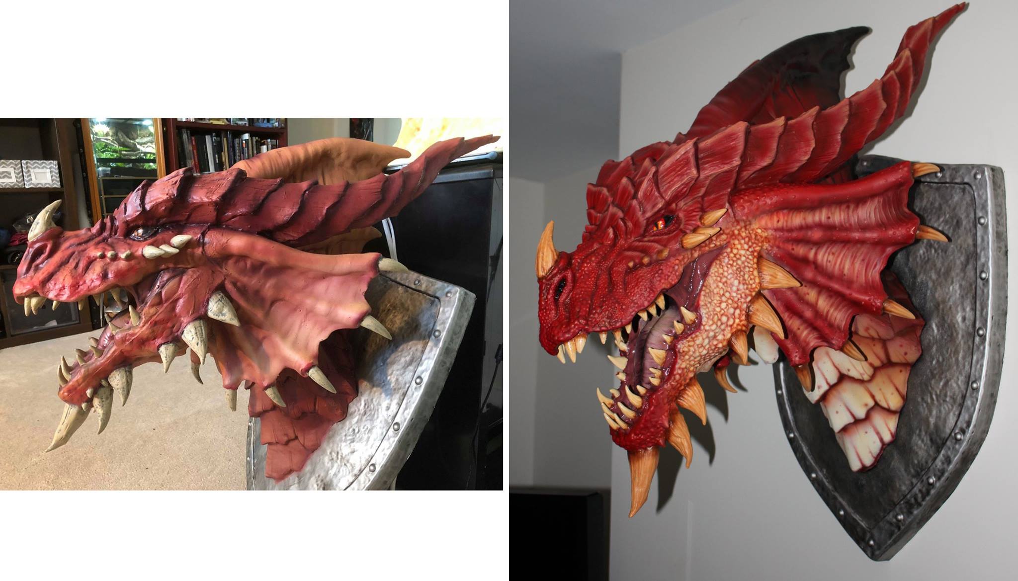 The majestic restoration of this red dragon's mounted head
